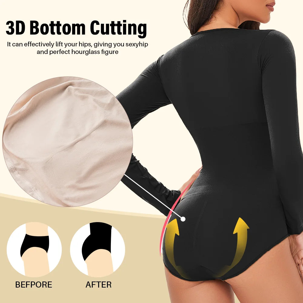 Women's Long Sleeve Stretch Thong Bodysuit