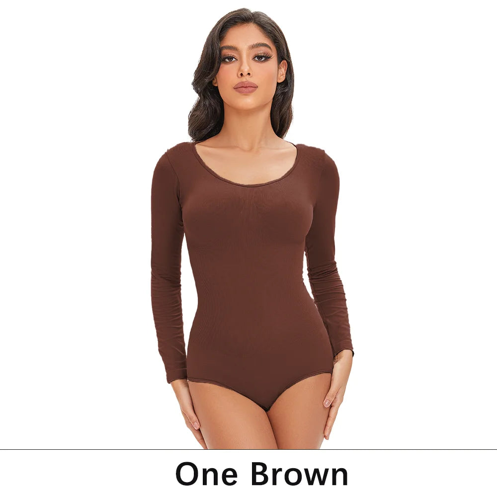 Women's Long Sleeve Stretch Thong Bodysuit
