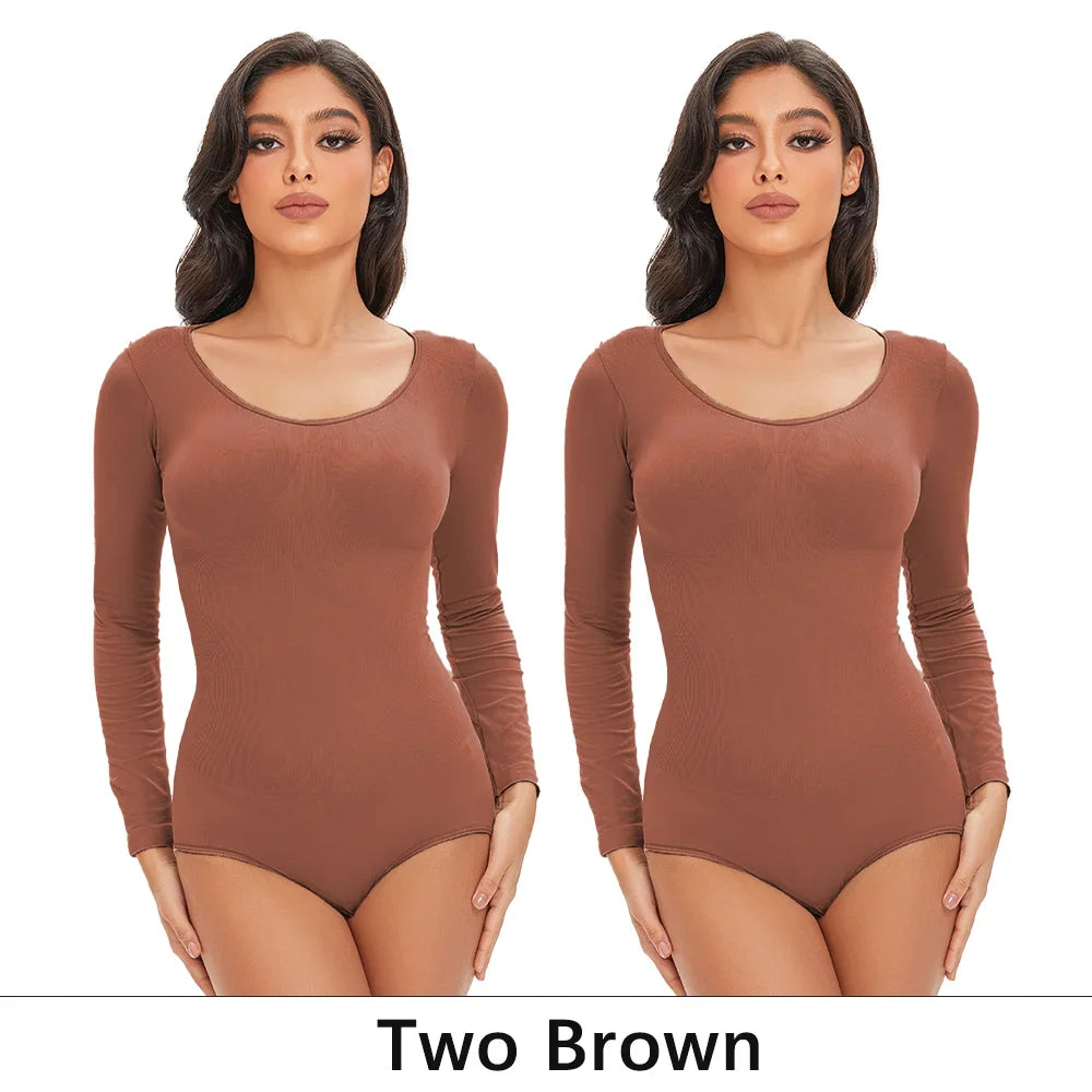 Women's Long Sleeve Stretch Thong Bodysuit