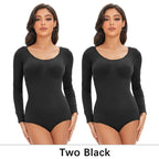Women's Long Sleeve Stretch Thong Bodysuit
