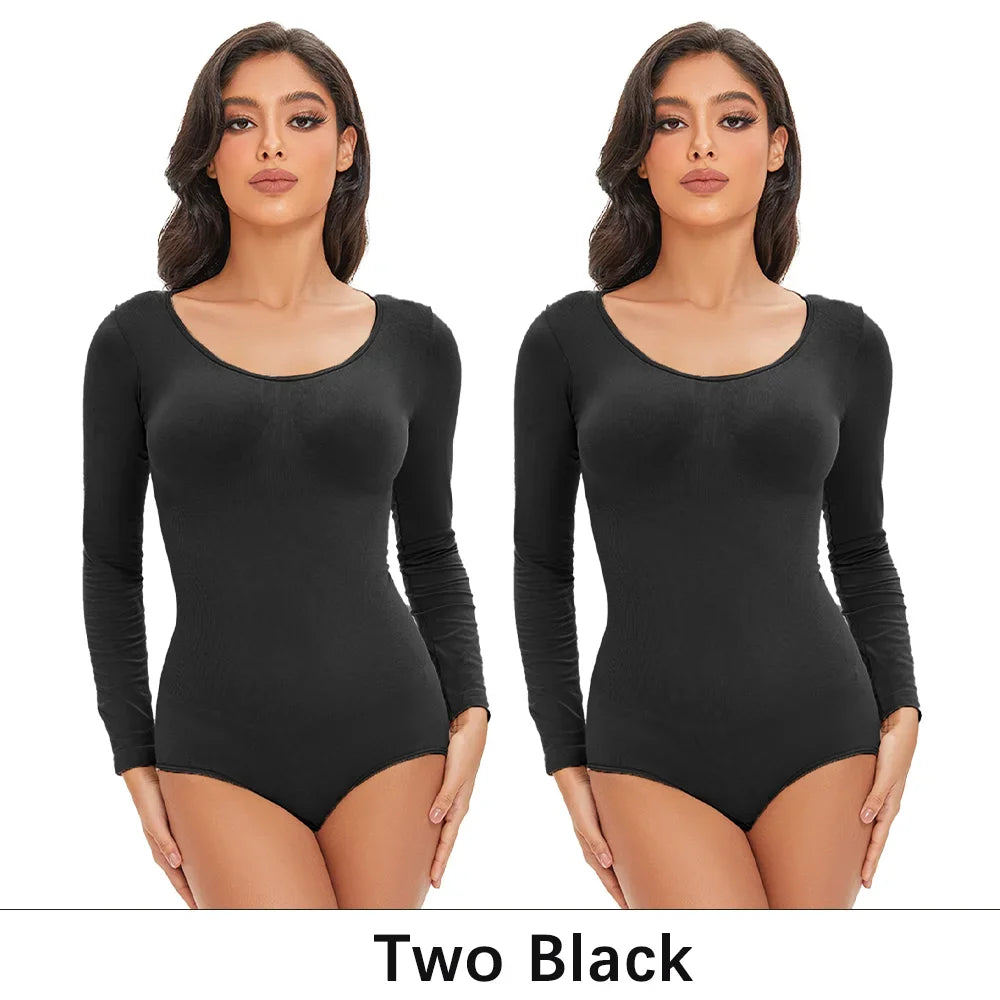 Women's Long Sleeve Stretch Thong Bodysuit