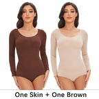Women's Long Sleeve Stretch Thong Bodysuit