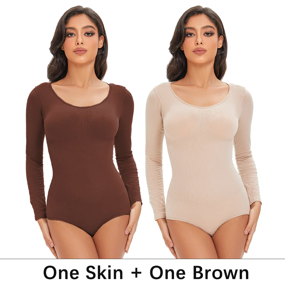 Women's Long Sleeve Stretch Thong Bodysuit
