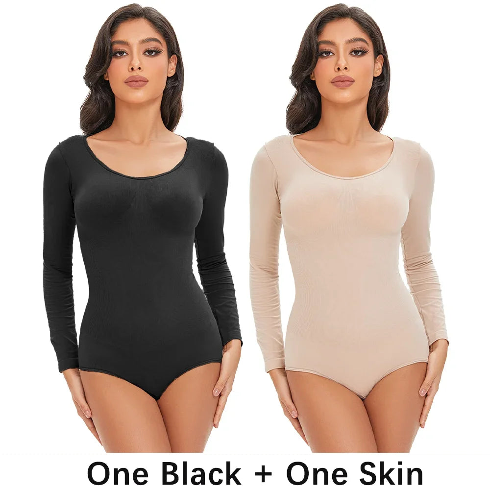Women's Long Sleeve Stretch Thong Bodysuit