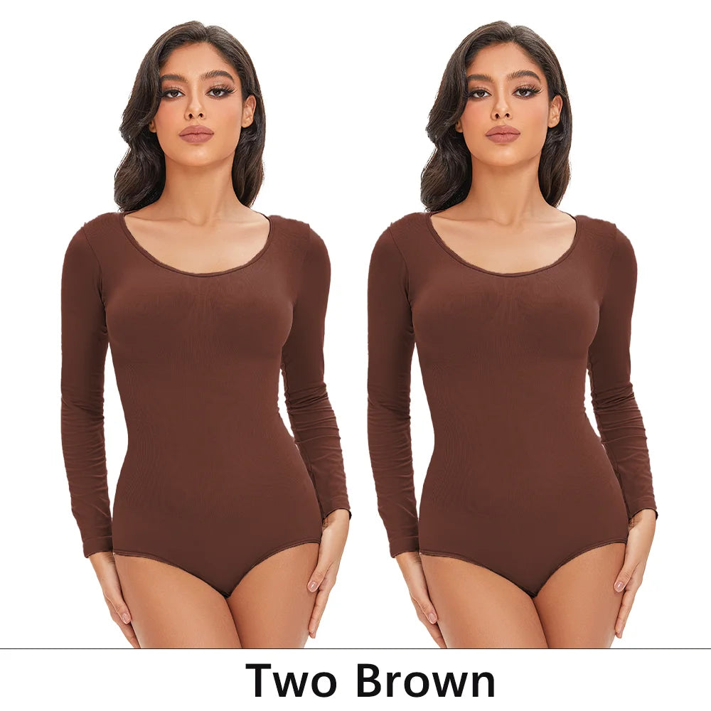 Women's Long Sleeve Stretch Thong Bodysuit