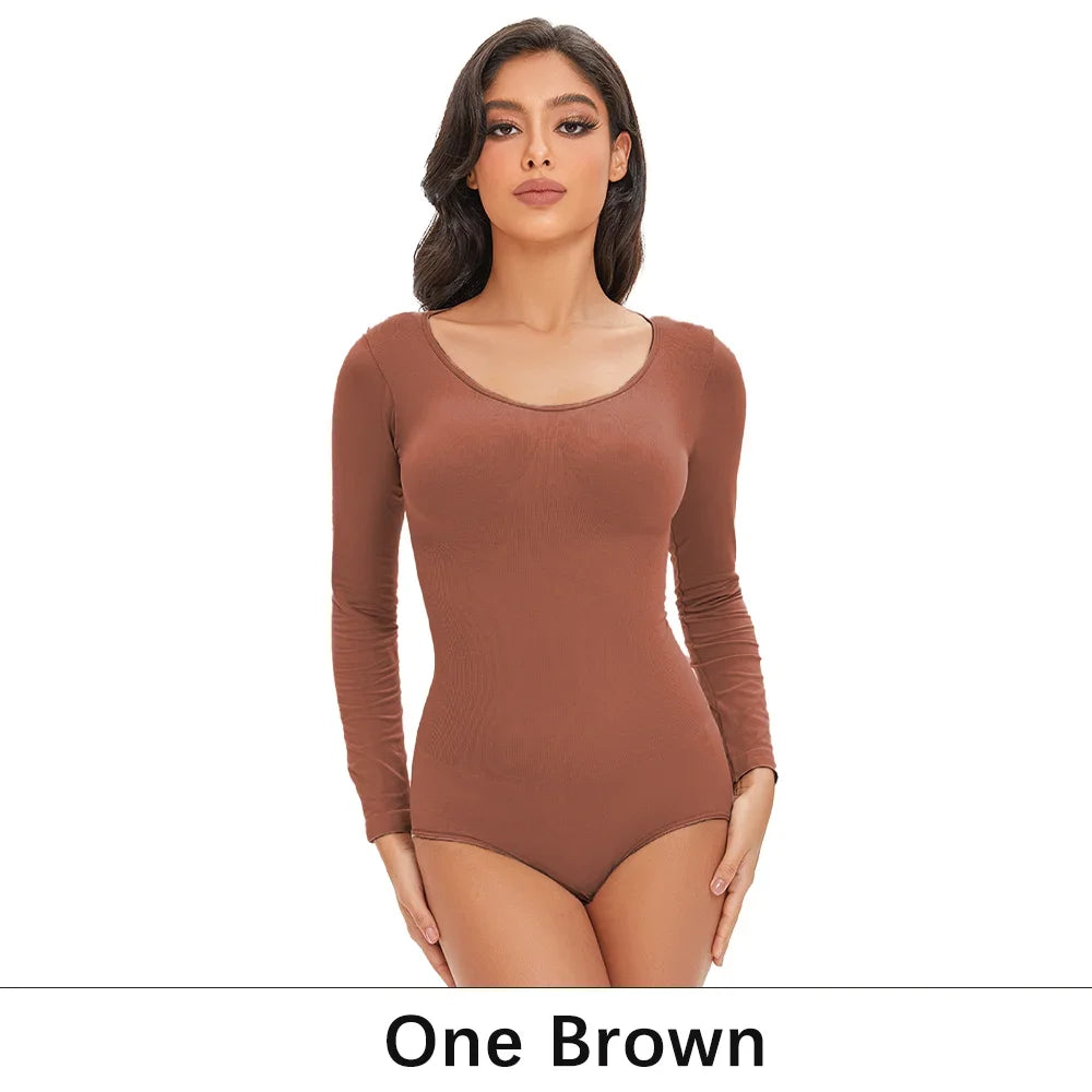 Women's Long Sleeve Stretch Thong Bodysuit