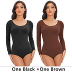 Women's Long Sleeve Stretch Thong Bodysuit