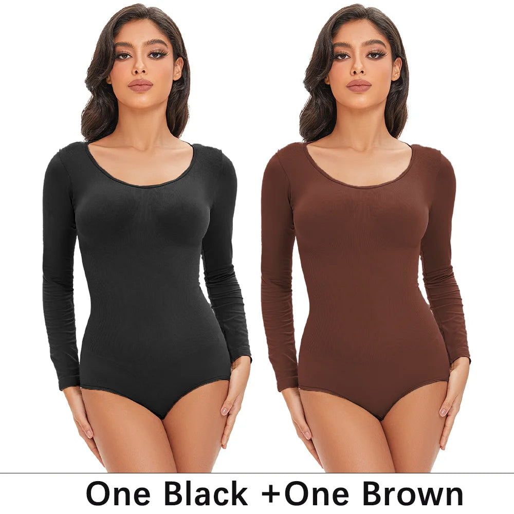 Women's Long Sleeve Stretch Thong Bodysuit
