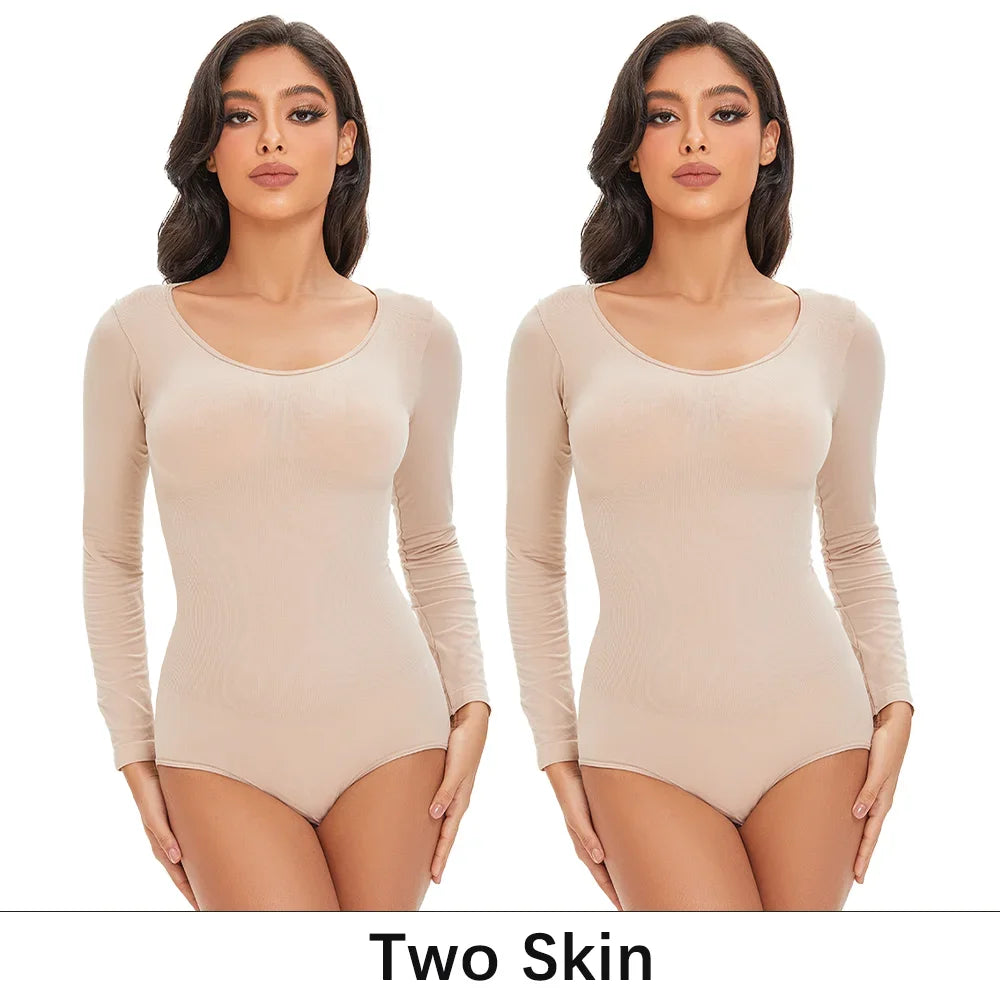 Women's Long Sleeve Stretch Thong Bodysuit