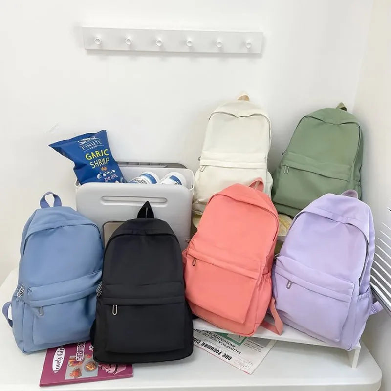 Waterproof Large-Capacity School Backpack – Smooth Zipper, Solid Color, Casual Daypack for Students