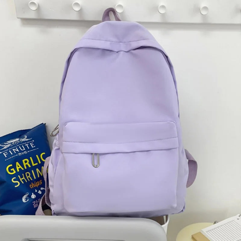 Waterproof Large-Capacity School Backpack – Smooth Zipper, Solid Color, Casual Daypack for Students