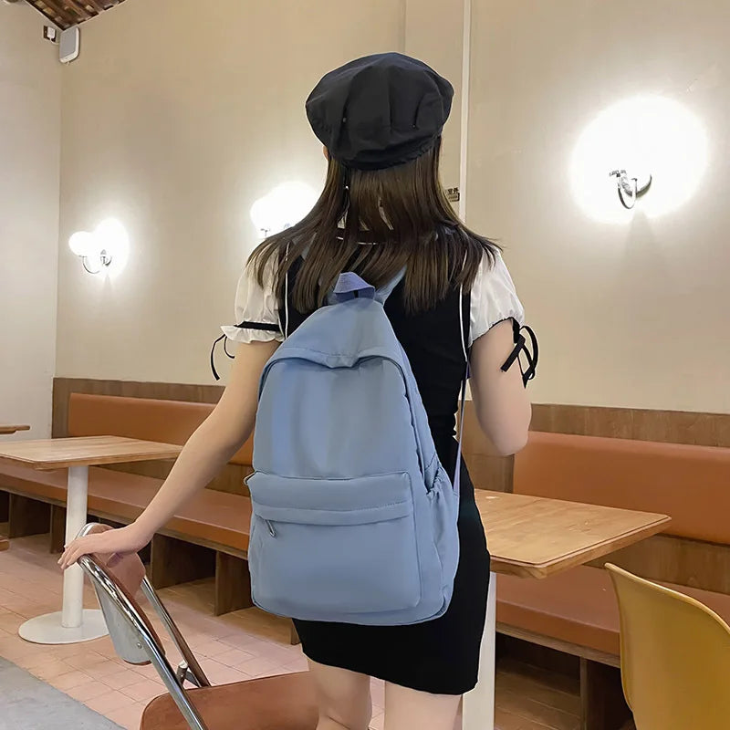Waterproof Large-Capacity School Backpack – Smooth Zipper, Solid Color, Casual Daypack for Students