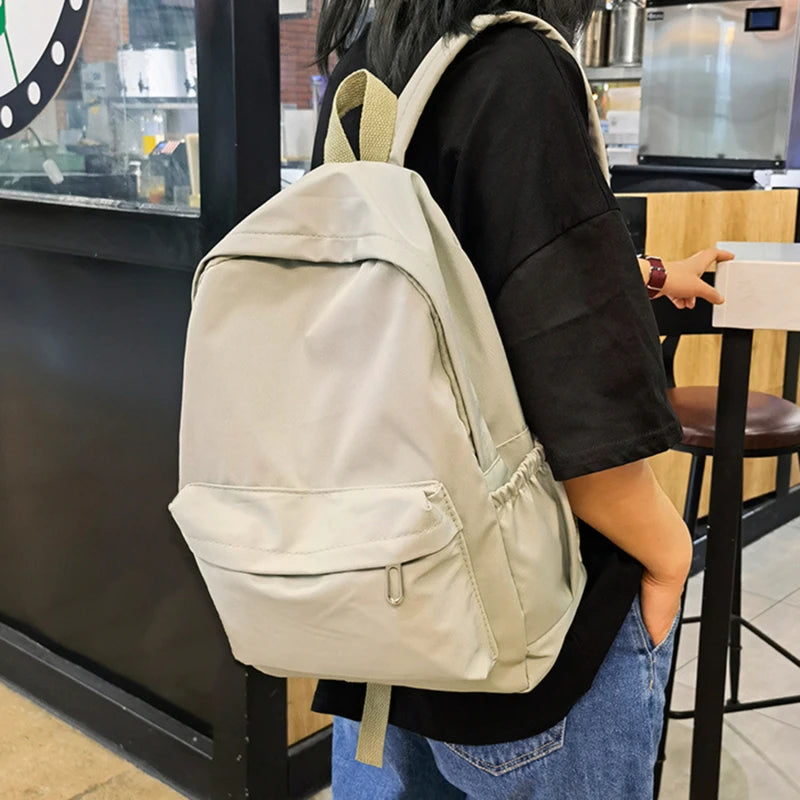 Waterproof Large-Capacity School Backpack – Smooth Zipper, Solid Color, Casual Daypack for Students