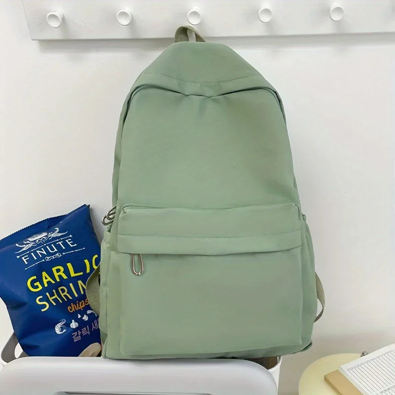 Waterproof Large-Capacity School Backpack – Smooth Zipper, Solid Color, Casual Daypack for Students