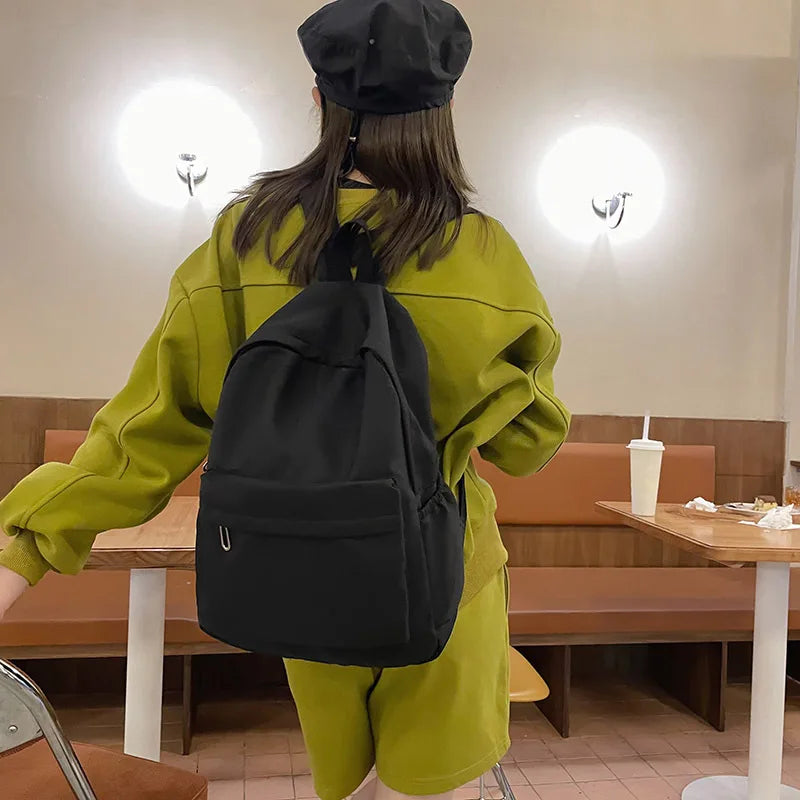 Waterproof Large-Capacity School Backpack – Smooth Zipper, Solid Color, Casual Daypack for Students