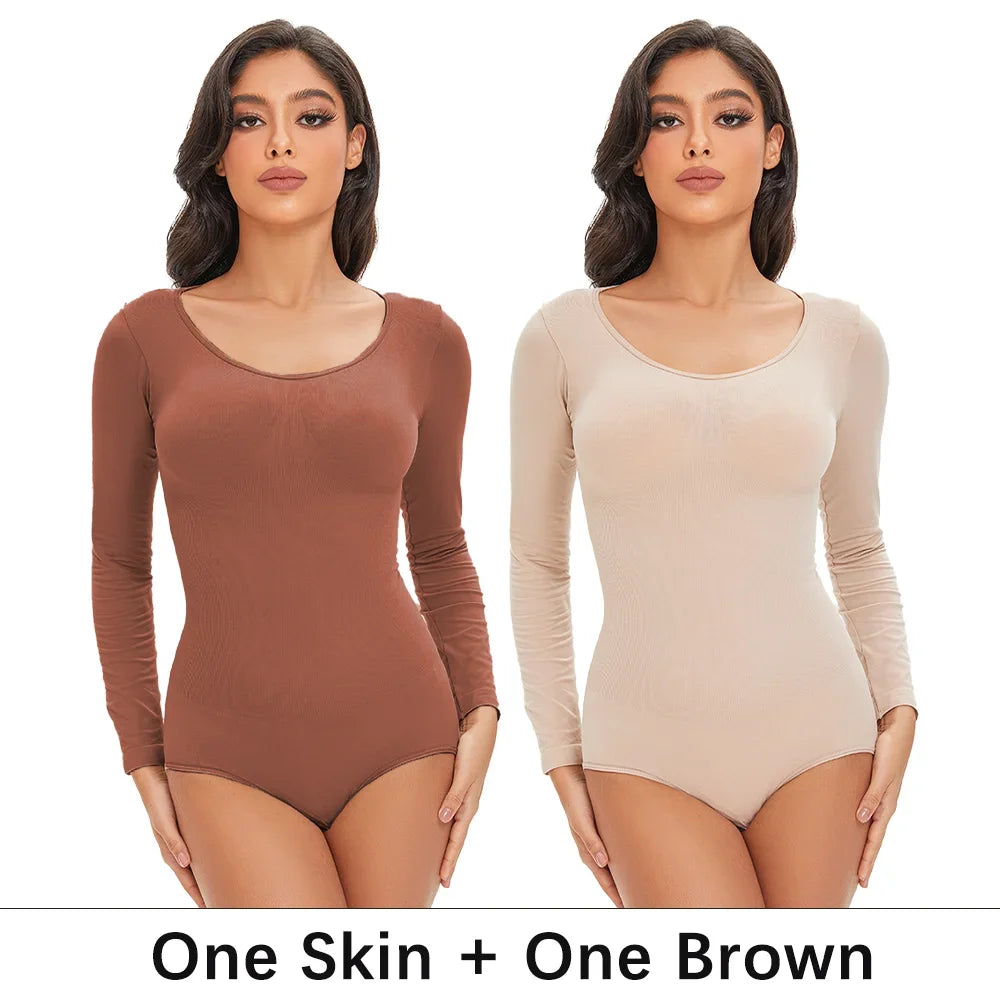 Women's Long Sleeve Stretch Thong Bodysuit