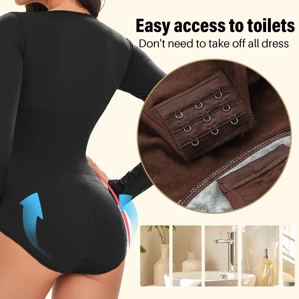Women's Long Sleeve Stretch Thong Bodysuit