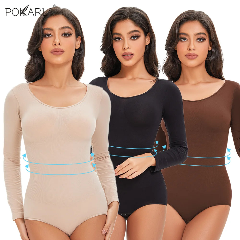 Women's Long Sleeve Stretch Thong Bodysuit
