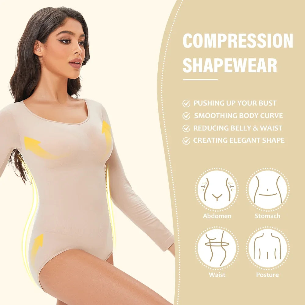 Women's Long Sleeve Stretch Thong Bodysuit