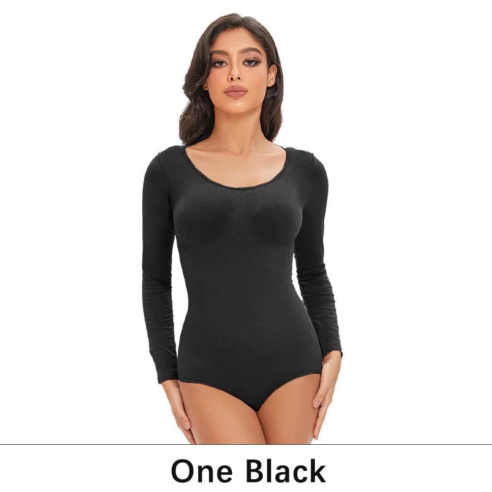 Women's Long Sleeve Stretch Thong Bodysuit