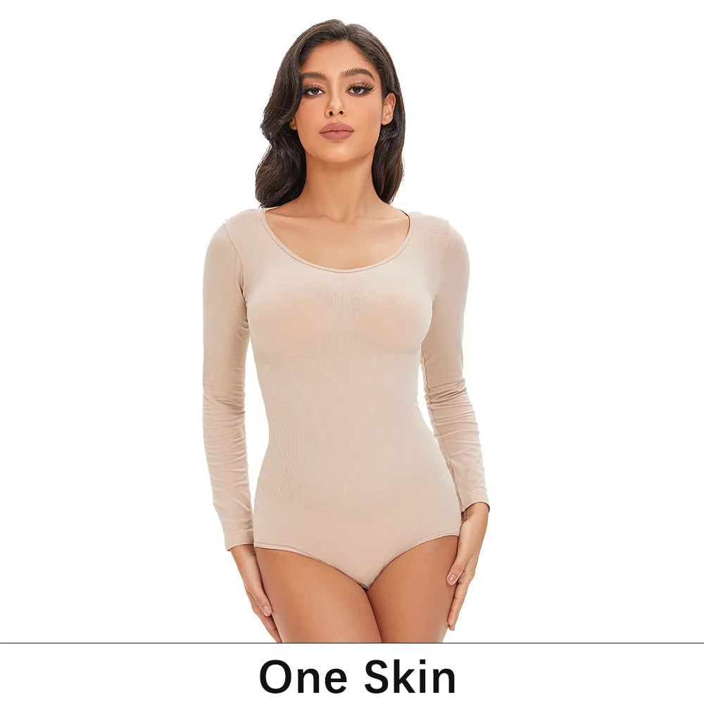 Women's Long Sleeve Stretch Thong Bodysuit