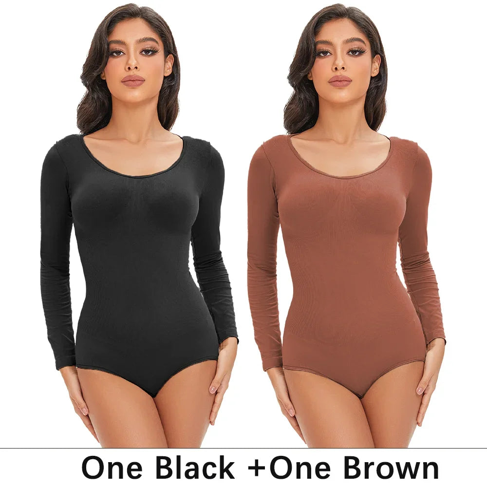 Women's Long Sleeve Stretch Thong Bodysuit